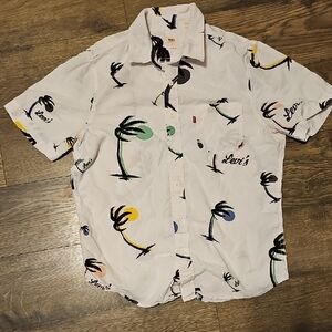 Levi's Tropical Print Shirt Small Button Down Palm Trees Sunset Beach Summer Men